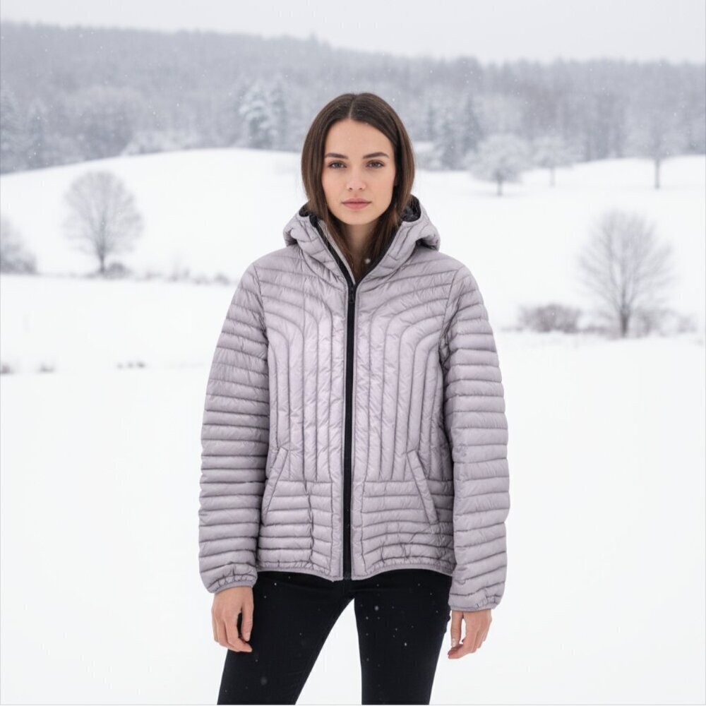 Halifax Traders Light Gray Hooded Goose Down Filled Puffer Jacket Size Medium
